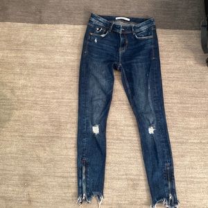 Zara Skinny Jeans with Frayed Zipper Ankle Detail